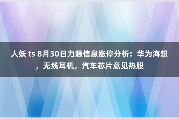 人妖 ts 8月30日力源信息涨停分析：华为海想，无线耳机，汽车芯片意见热股